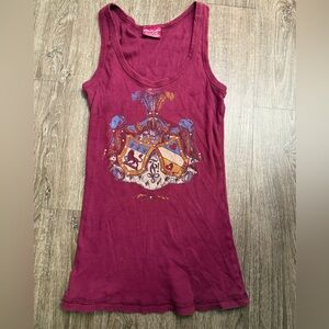 Hank Y2K Burgundy Graphic Ribbed Tank Top Women’s Medium 100% Cotton Retro